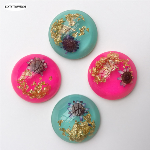 20 pcs/lot Flower Resin Diameter 25mm Round 2 colors Cabochon Domes Flat back beads Jewelry Finding Cameo Pendant Settings E2085