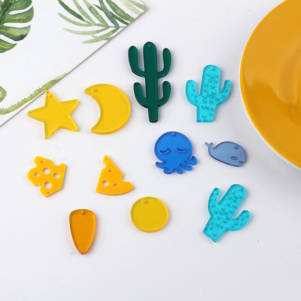 Summer style 50pcs/lot cartoon moon/star/cactus/animal shape resin fashion beads diy jewelry earrings/garments pendant accessory