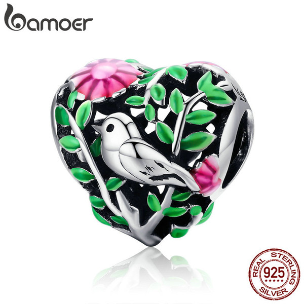 wholesale Summer Collection 100% 925 Sterling Silver Bird in the Woods Charm Beads fit Women Bracelet Necklaces Jewelry Gift SCC647