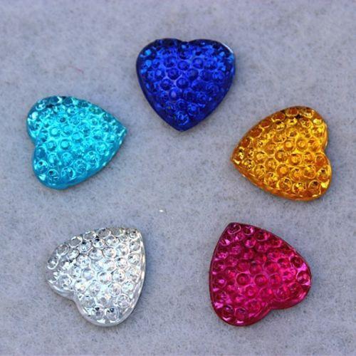 200PCS 16mm Heart Resin Rhinestones Flat Back Beads Circle Crystal Beads ZZ127