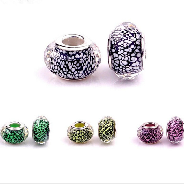 50PCS/Lot Fashion Design Faceted Resin Charms Silver core European Big Hole Dot Beads for Jewelry Making Low Price RSB27