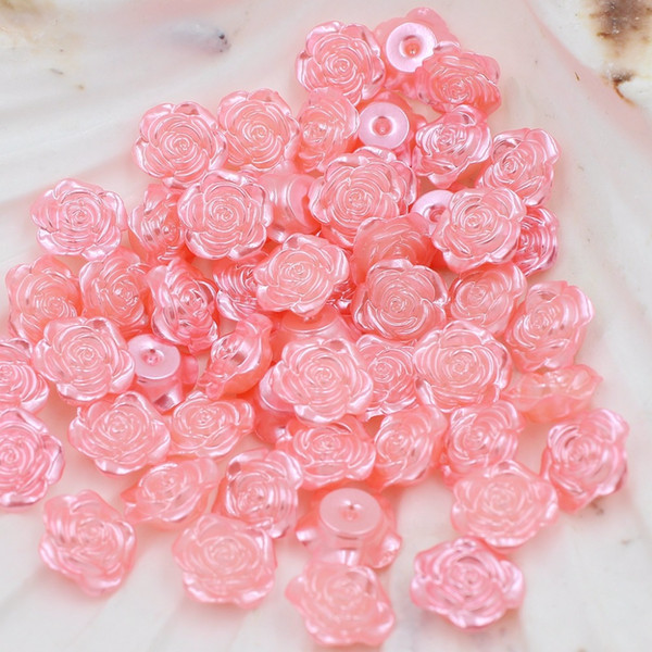 Wholesale Sweet Pink 300Pcs 12mm Craft ABS Exquisite Rose Flower Imitation Pearls Flatback Pearls Beads Scrapbook Diy