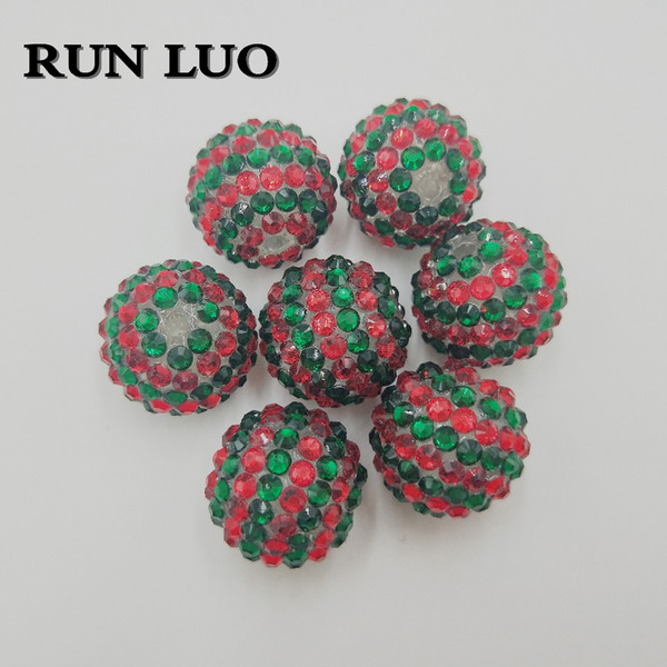 Christmas Green white Red Strips 20mm Beads 100pcs/set Chunky Resin Rhinestone Beads Ball Orange for Kids Jewelry 2018