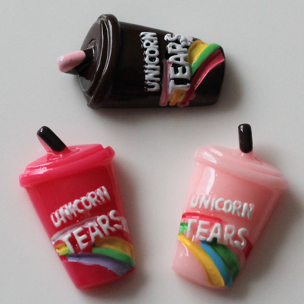 20 Pieces Cute New Resin Unicorn Tears Sippy Cup Miniature Food Art Flatback Cabochon DIY Craft Decoration,17*29mm