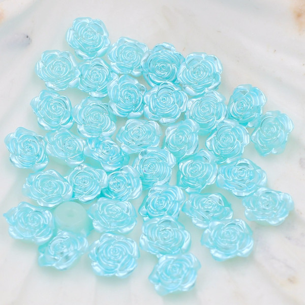 Wholesale 300Pcs 12mm Craft ABS Exquisite Rose Flower Imitation Pearls Flatback Pearls Beads Scrapbook Diy(Sky Blue)