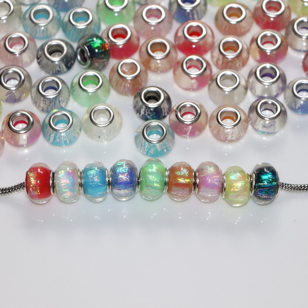 Wholesale Assorted Color 14 mm Resin Big Hole Charm Bead Fit European Bracelet Making For DIY