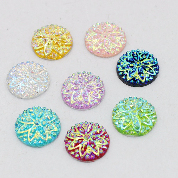 NEW 200pcs 12MM Big Flower Design AB Color Round Resin Rhinestone Applique Stones Flatback Beads Crafts Clothing Accessories