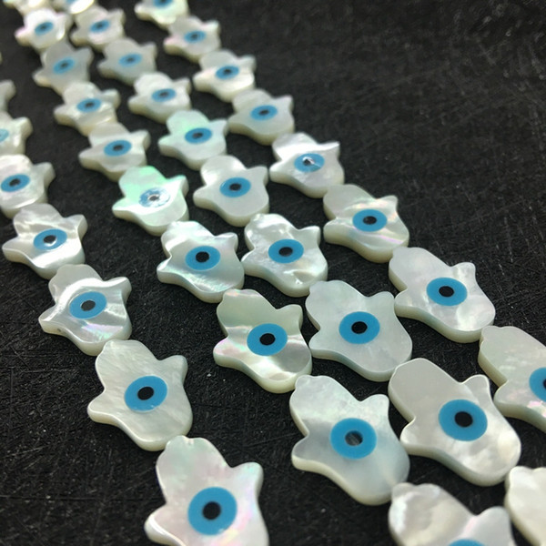 Hamsa Evil Eyes Sea Shell Beads Hand Cut Mother of Pearl with long hole for DIY Jewelry Making 30pcs a lot