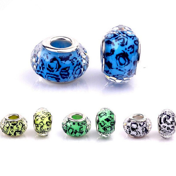 50PCS/Lot Fashion Design Faceted Resin Charms Silver core European Big Hole Beads for Jewelry Making Low Price RSB30