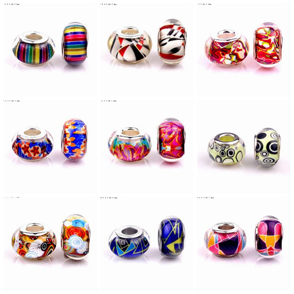 50PCS/Lot Round Fashion Design Resin Charms Silver core European Big Hole Beads for Jewelry Making Low Price RSB32