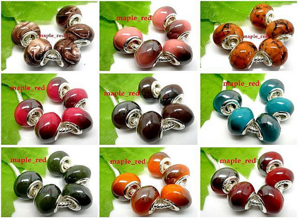 Wholesale 100pcs Mixed Fashion Plating AB Resin Big Hole Beads Fit European Charm Bracelet Free shipping