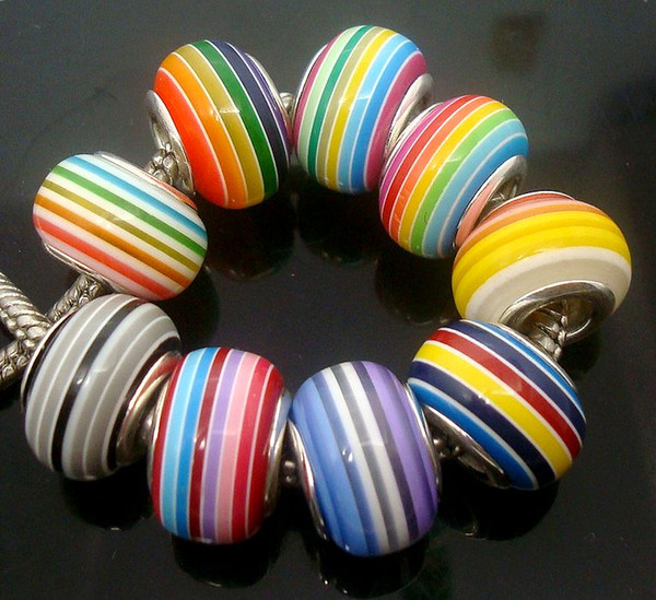 50PCS /lot mixed fashion Round Striped Coloured Resin Beads fit European Bracelet Wholesale in Bulk Low Price