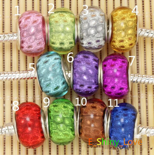 50pcs/lot New Fashion Design Round Big Hole Resin Charms For Jewelry Making Loose Silver core DIY Beads fit European Bracelet/necklace