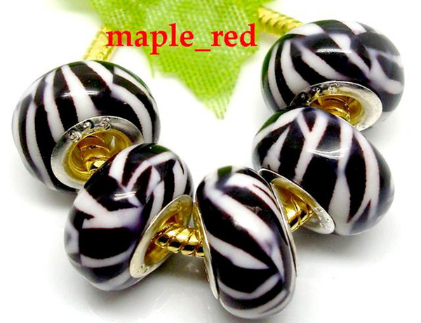 100 PCS/Lot Zebra Stripe Resin European Charms Beads Fit European Bracelet and Necklace Low Price