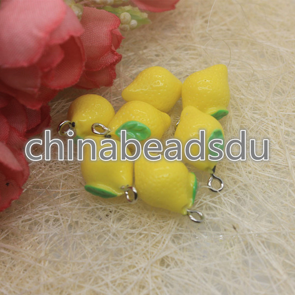 Online Factory Retail cheap high quality Baby Bracelet Nacklace Fruit charms Yellow Lemon 500pcs 21*12MM resin pendant