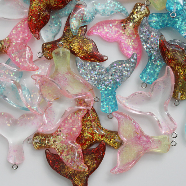 Retail Hottest Jewelry accessories Assorted Various Colors 10pcs 37MM Resin Mermaid Tail Scale For Necklace Pendant Charms