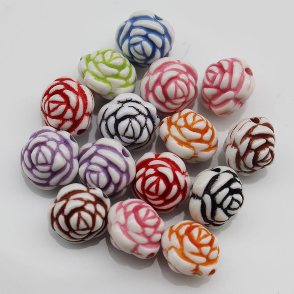 12mm Acrylic Carved Rose Flower Beads Washing Bright Color Fashionable Beads For Jewelry Accessory Making Necklace Bracelet