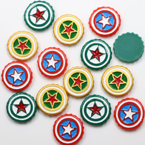 New Arrival 12PCS 25mm Resin Wine Bottle Cap Cabochons,Captain America Embellishment Supplies,DIY Decoration Miniatures