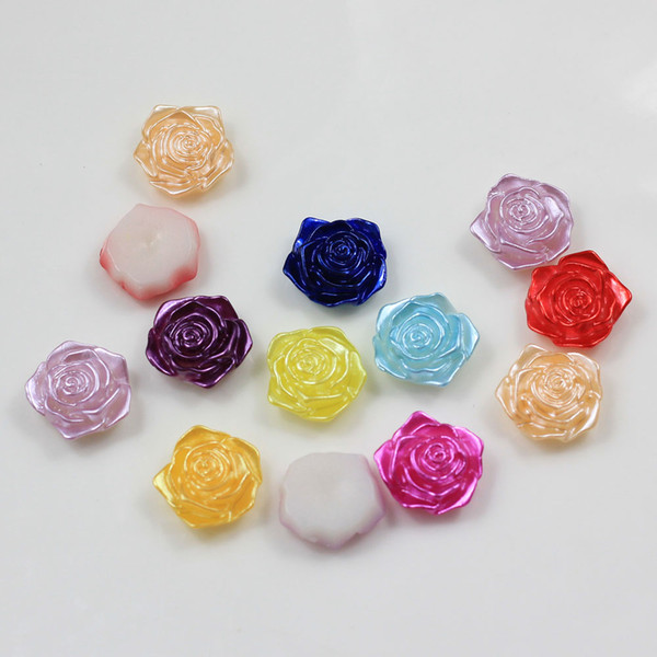 16mm 30pcs/lot Mixed Color Flat Back ABS Pearl Cabochon Scrapbook 3D Rose Flower Pearl Beads Fit Phone Embellishment DIY