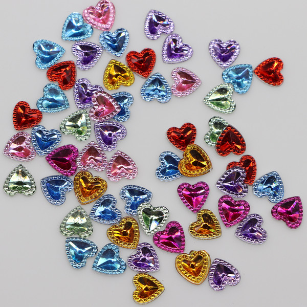 Wholesale 100pcs/Lot 12mm Multicolor Heart Shape Design Acrylic Rhinestone, Crystal Cabochons Jewelry Accessories For Diy