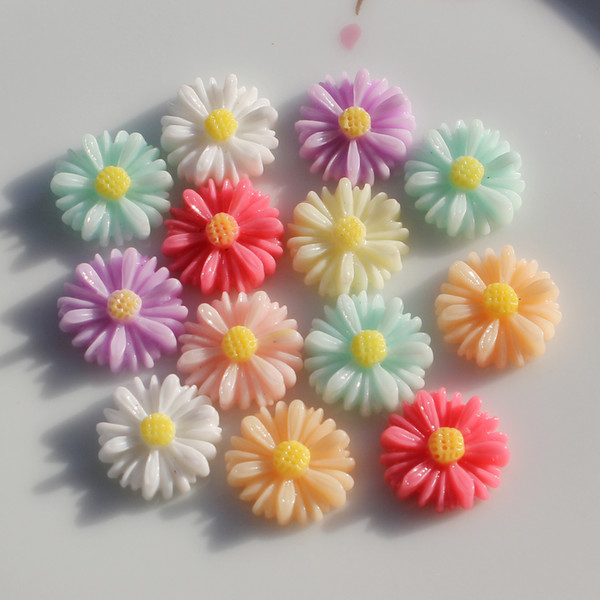 50pcs 13mm Mixed Color small daisy flower resin flatback cabochon DIY jewelry/phone decoration No Hole