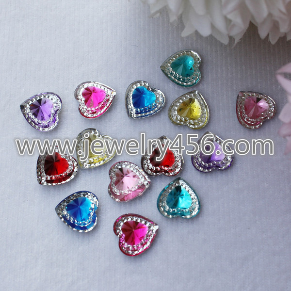 Wholesale 14mm 100 Pieces Heart Shape Dazzling AB color Resin Rhinestones Crystal Gem Stones Flat back