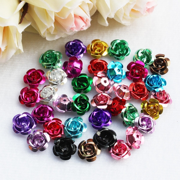 100 Pieces Mixed Color 15 mm Diameter Aluminum Rose Flower Tiny Metal Beads For Jewelry Making