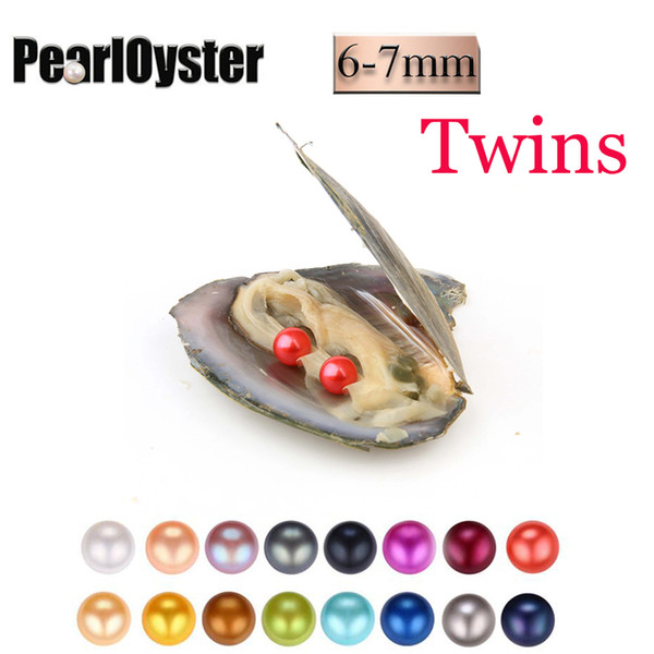 Wholesale 2019 DIY Freshwater oyster with 6-7mm Twins pearls Mixed 27 colors Top quality Circle natural pearl in Vacuum Package For Jewelry