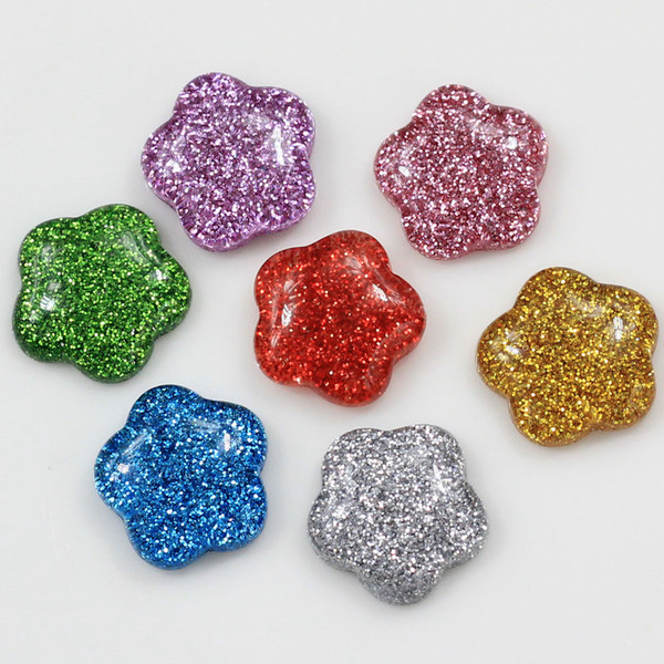 Hot Sale 10 Pieces 16mm Cute Glitter Sweet Flower Resin Flat Back Cabochon DIY Scrapbooking Decorative Craft Making