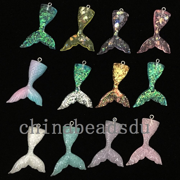 retail hottest Jewelry accessories Assorted Various Colors 10pcs 44MM Resin Mermaid Tail Scale Necklace Pendant Charms