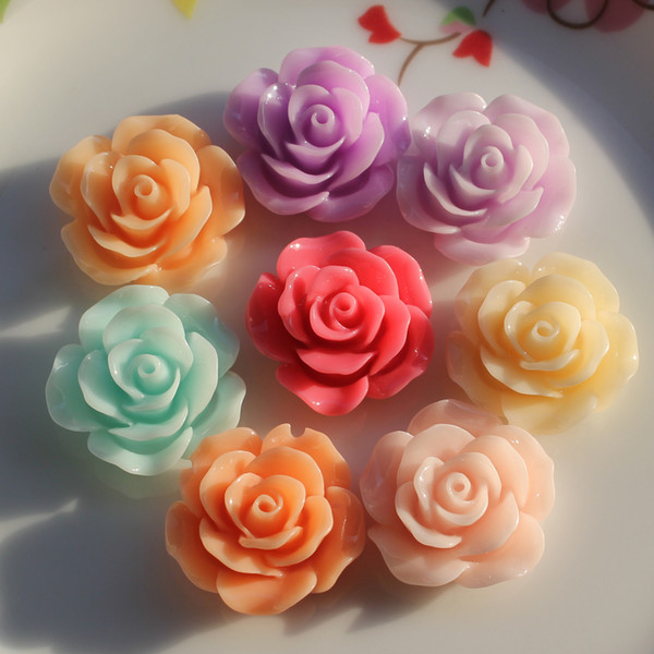 Wholesale 100 Pieces DIY Assorted Colors Resin Rose Flowers Cabochons Cameo Flat Back For Craft Making