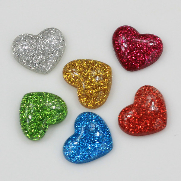 Hot Sale 10 Pieces 14mm Cute Glitter Sweet Heart Resin Flatback Cabochon DIY Scrapbooking Decorative Craft Making