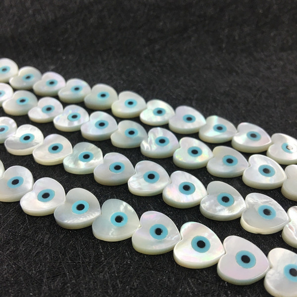 Evil Eyes Sea Shell Beads Heart Cut Mother of Pearl with long hole for DIY Jewelry Making 30pcs a lot