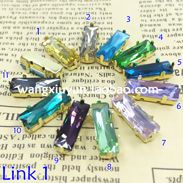 All Colors 5x15MM Long Baguette shape point back glass rhinestone in plated gold claw setting