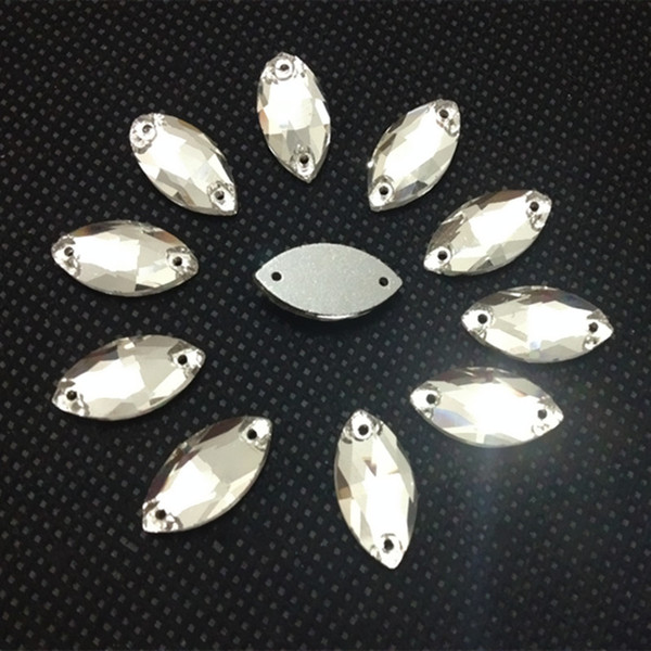 Wholesale Navette Sew On Stones Crystal Clear Color Flatback 2holes 5x10,6x12,7x15,9x18,13x22 15x31 Horse Eye Shaped Sewing Glass Crystals