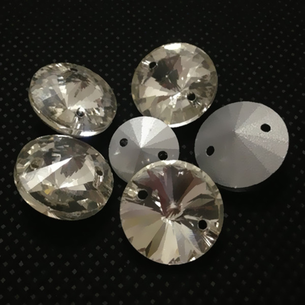 Crystal Clear Color 10mm 12mm 14mm 16mm 18mm Round Rivoli Pointback Sew On Glass Crystal Rhinestones With 2 Holes