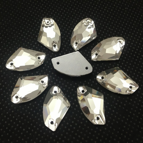 Wholesale AX Shape Galactic Sew On Stones Crystal Clear Color Flatback 2holes 5x10mm,9x14mm,12x19mm,16x27mm Sewing Glass Crystal