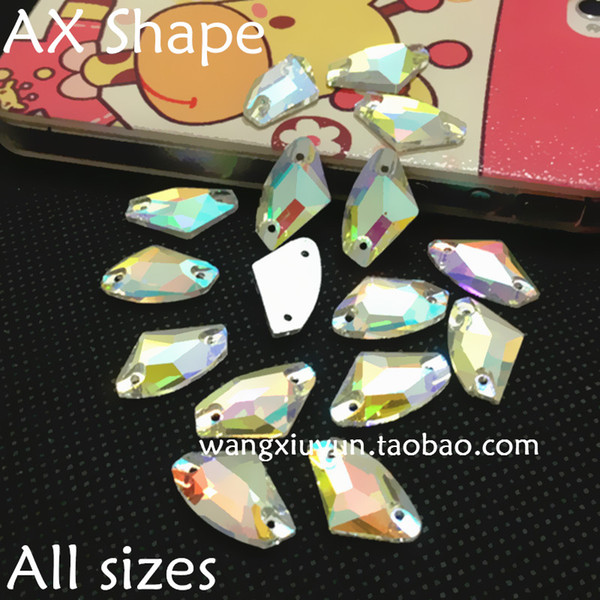 5x10mm 9x14mm 12x19mm 16x27mm AX Shape Sew On Rhinestone Crystal AB Galactic Sewing Glass