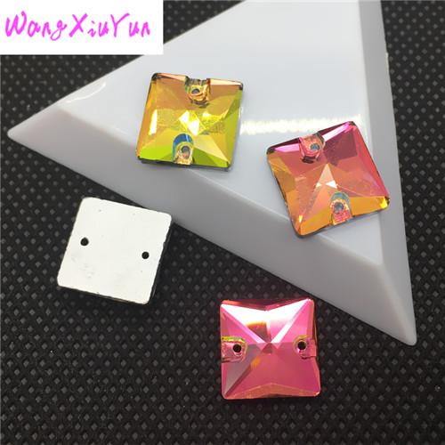Square Silver Base New Style DIY Beauty Accessory Rainbow Color Sew On Rhinestone ,Clothing Accessories;10mm 12mm 14mm 16mm 22mm