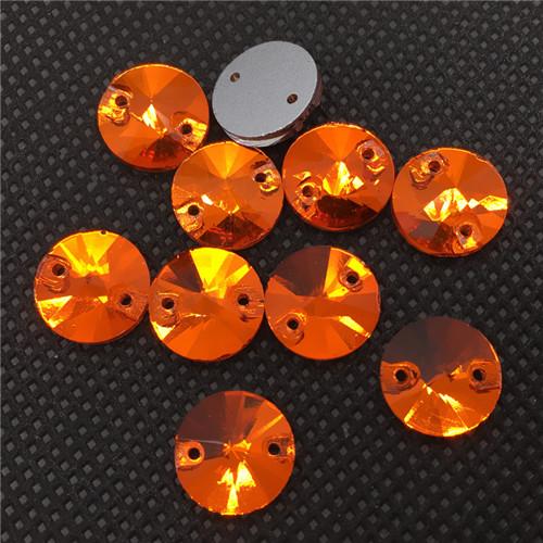 Orange Hyacinth 8~18mm Round Sewing Glass Crystal Rivoli Sew On Crystal Stones Silver Foiled Back Stone Beads