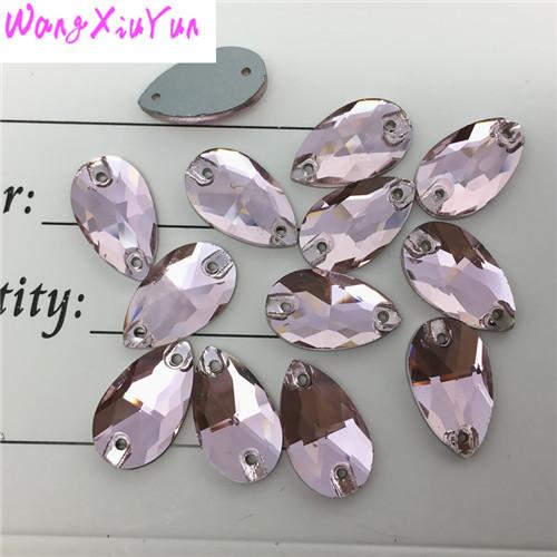 Pink Pear Flatback Sew On Crystal Strass Rhinestone Beads For Wedding Dress Design , 7x12mm 10.5x18mm 13x22mm 17x28mm 22x38mm