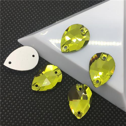 Olivine Pear Flatback Sew On Crystal Strass Rhinestone Beads For Wedding Dress Design , 7x12mm 10.5x18mm 13x22mm 17x28mm 22x38mm