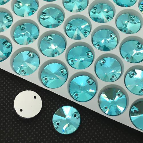 Aquamarine Color 8~18mm 3200 rivoli sew on stone 2 holes Round Sewing Glass Crystal For Dress,Shoes,T shirt