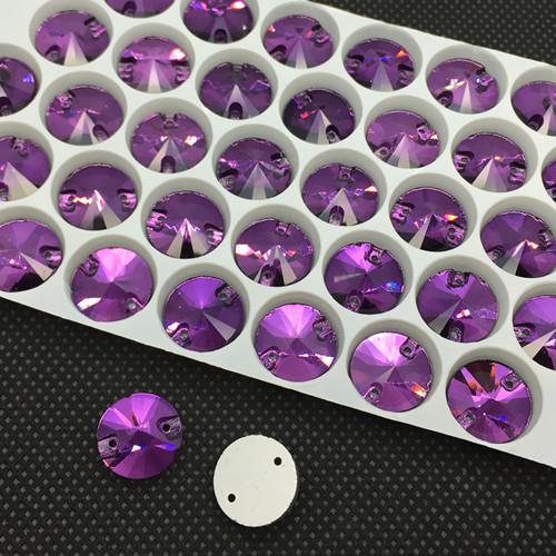 Amethyst Color 8~18mm 3200 rivoli sew on stone 2 holes Round Sewing Glass Crystal For Dress,Shoes,T shirt