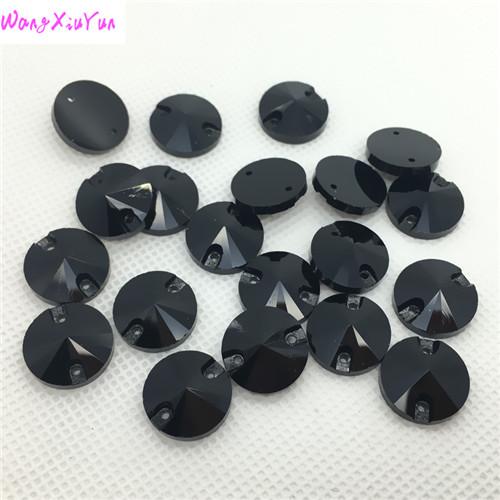 Black Color 3200 rivoli sew on stone 2 holes Round Sewing Glass Crystal For Dress,Shoes,T shirt