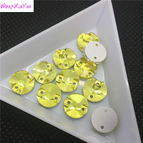 Citrine Color 8~18mm Round Sewing Glass Crystal Rivoli Sew On Crystal Stones Silver Foiled Back Stone Beads