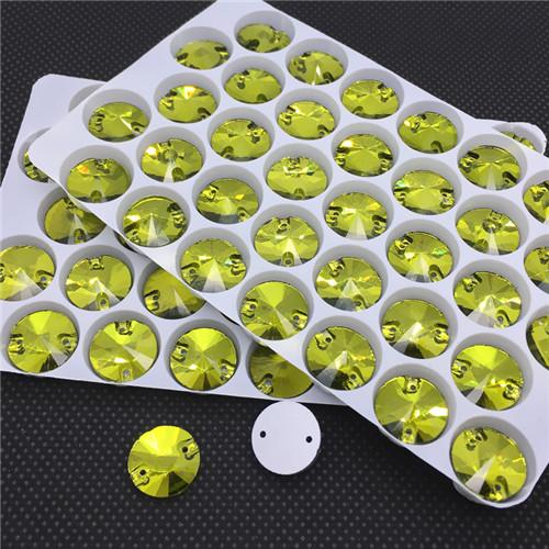Olivine Color 8~18mm 3200 rivoli sew on stone 2 holes Round Sewing Glass Crystal For Dress,Shoes,T shirt