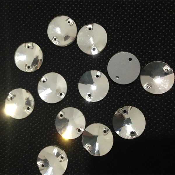 8mm,10mm,12mm,14mm,16mm,18mm round Rivoli Sew On stones Crystal clear color flatback 2 holes glass sewing beads