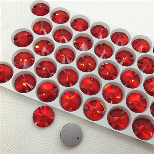 Siam Red Color 8~18mm 3200 rivoli sew on stone 2 holes Round Sewing Glass Crystal For Dress,Shoes,T shirt