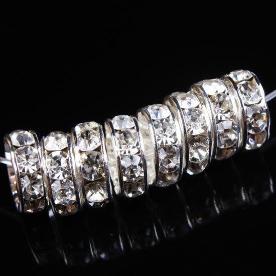 Free shipping 6/7/8/10/12mm Clear Rhinestone Spacer Silver Beads 100pcs/lot/Jewelry/HOT Sale/HI-Q